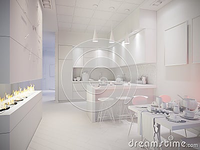 3d render of a townhouse interior design Cartoon Illustration