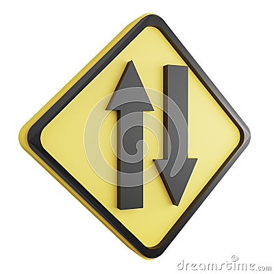 3D render two way traffic sign icon isolated on white background Stock Photo