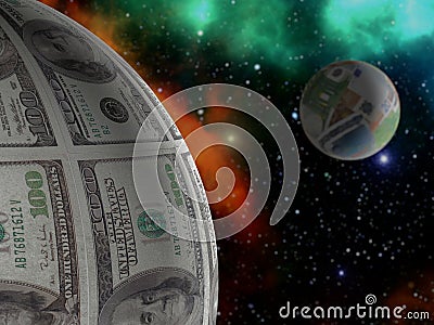US Dollar and Euro planets Stock Photo