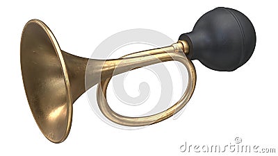 3D render of Vintage Brass Vehicle Horn with Black Handle isolated on white Stock Photo