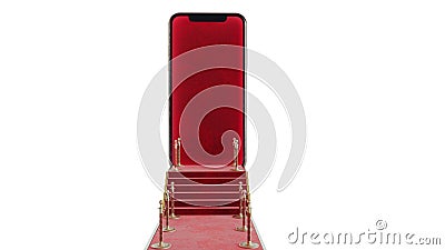 vip path with red carpet, gold barriers and a mobilephone in the end, success concept Stock Photo