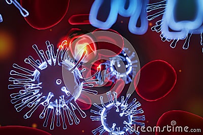 the virus attack the red bloods cell in vein Stock Photo