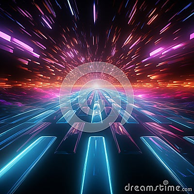 3D render of a warp jump Fast travel through a neon lit galaxy corridor Stock Photo