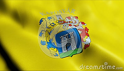 3D Render Waving Hungary City Flag of Kalocsa Closeup View Stock Photo