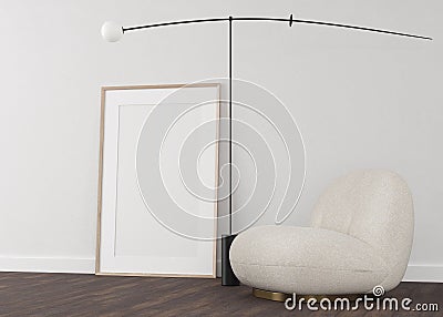3d Render of white frames in light plaster wall and wood floor Stock Photo
