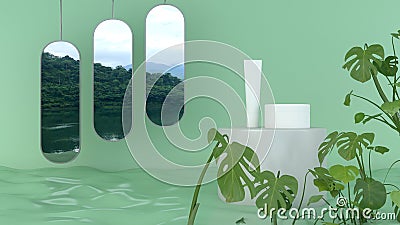 3D Render white podium for mock up beuty mockup skin cream with Stock Photo