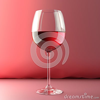 3d Render Wine Glass On Red Background Stock Photo