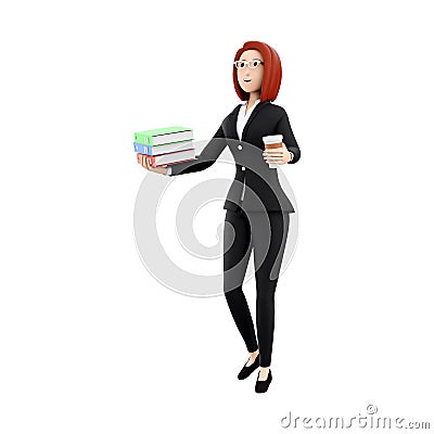 3d render a woman with books. 3d rendering education symbol. 3d render people character Stock Photo