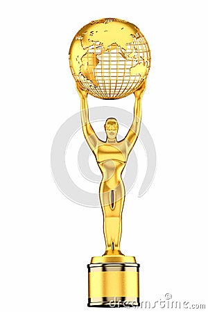 3d render, World Globe Trophy Stock Photo