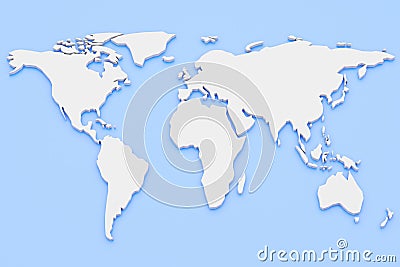3d render world map white continents on a blue background. Empty world atlas with copy space Stock Photo