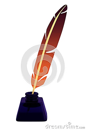 3d render of writing quill with inkpot Stock Photo