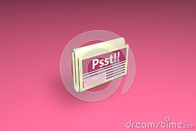 3D render yellow press newspaper with gossip and rumors on a pink background Stock Photo