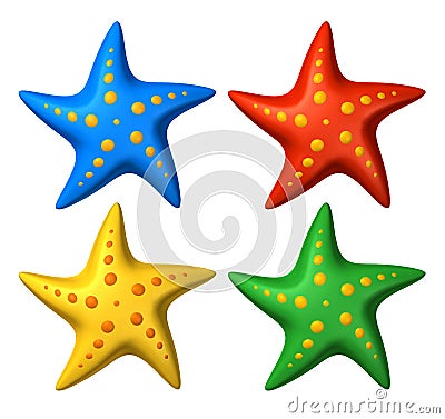 3D rendered collection of colorful stylized starfish toys Stock Photo