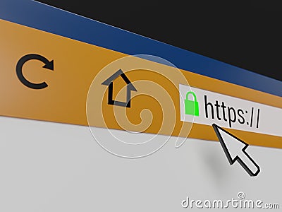 3D rendered concept illustration of a web browser with secure connection enabled Cartoon Illustration