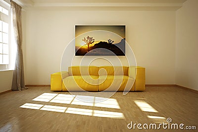 3D rendered empty room with a sofa Stock Photo