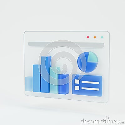 3D-rendered data analytics visualization on a web browser. Stock Photo