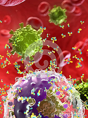 Antibodies attacking a virus Cartoon Illustration