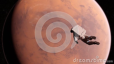 an astronaut infront of mars Cartoon Illustration