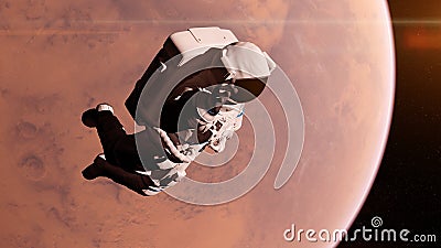 an astronaut infront of mars Cartoon Illustration