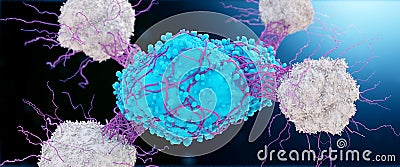 A cancer cell being attacked by leukocytes Cartoon Illustration