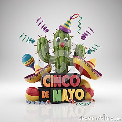 3D rendered illustration of Cinco de Mayo a cactus Stock Photo