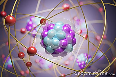 3D rendered illustration of elementary particles in atom. Physics concept Cartoon Illustration