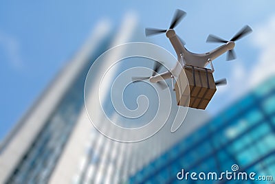 3D rendered illustration of flying drone delivering a package Cartoon Illustration