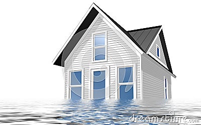 3d Rendered Illustration of a house being flooded with water Stock Photo