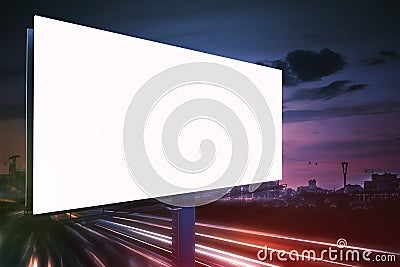 3D rendered illustration of large billboard at night. Light trails in background Cartoon Illustration