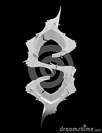 3D rendered illustration.Neo gothic style letter with spines.Monochrome font on black background. Vector Illustration