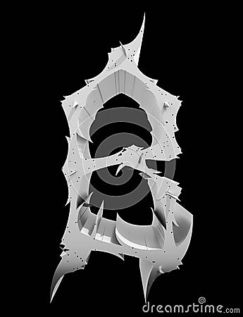 3D rendered illustration.Neo gothic style letter with spines.Monochrome font on black background. Vector Illustration