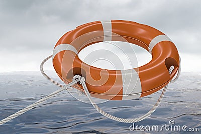 3D rendered illustration of orange life buoy. Sea in background Cartoon Illustration