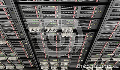 3D rendered illustration of servers in datacenter Cartoon Illustration