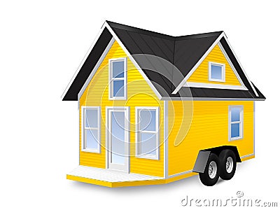 3D Rendered Illustration of a tiny house on a trailer. Stock Photo