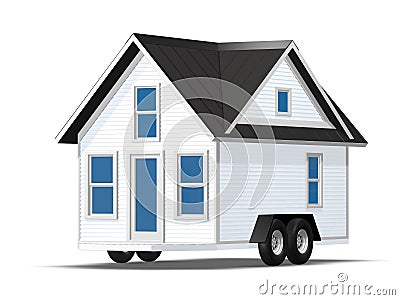 3D Rendered Illustration of a tiny house on a trailer. Stock Photo
