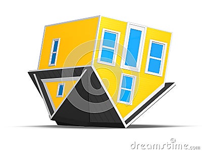 3D Rendered Illustration of an upside down house isolated on a white background. Stock Photo