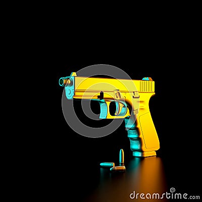 3d rendered image of a 9mm pistol and bullets Stock Photo