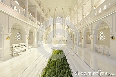 Fantasy White Gothic Temple With Majestic Arches Stock Photo