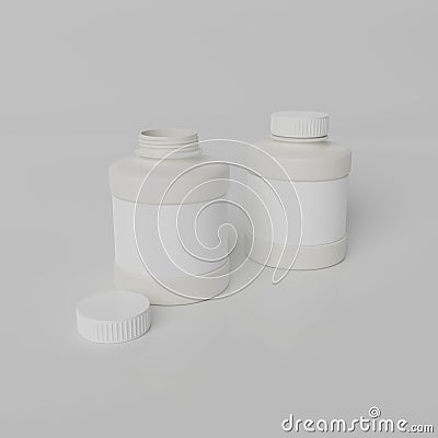 Isolated plastic bottles with blank labels on neutral background Stock Photo