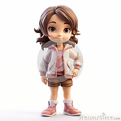 3d Rendered Manga Style Doll Of Girl With Brown Hair And Polkadotted Outfit Stock Photo