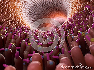 Bacteria inside of the intestine Cartoon Illustration