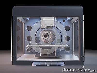 A 3d printer printing an eye Cartoon Illustration