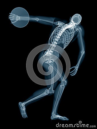 A discus thrower x-ray Cartoon Illustration