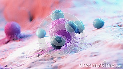 Leukocytes attacking a cancer cell Cartoon Illustration