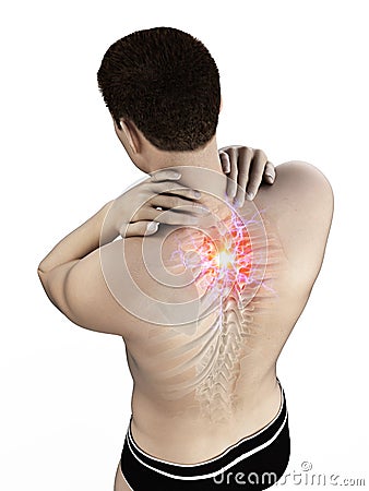 A painful upper back Cartoon Illustration