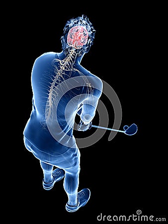 the nervous system of a golf player Cartoon Illustration