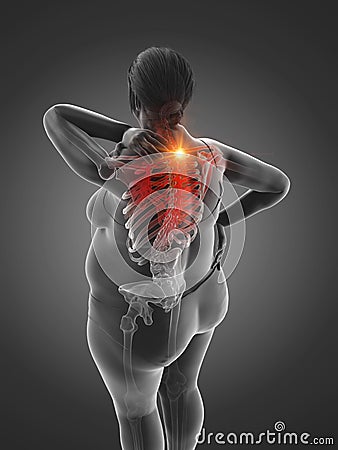 Womans painful upper back Cartoon Illustration