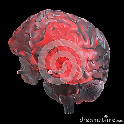 A red glowing glass brain Cartoon Illustration