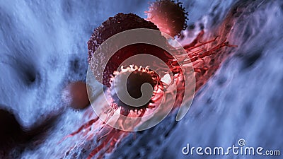 White blood cells attacking a cancer cell Cartoon Illustration