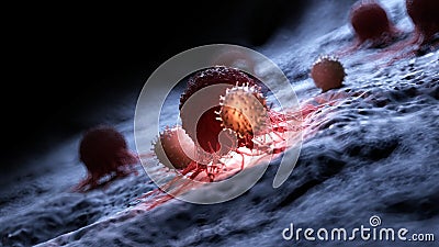 White blood cells attacking a cancer cell Cartoon Illustration